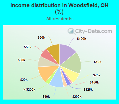 Income distribution in Woodsfield, OH (%)