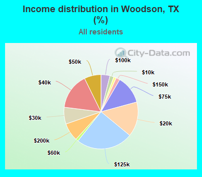 Income distribution in Woodson, TX (%)