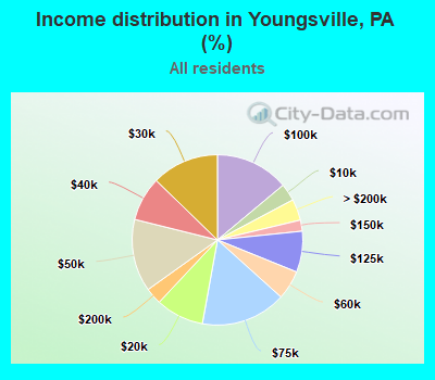 Income distribution in Youngsville, PA (%)