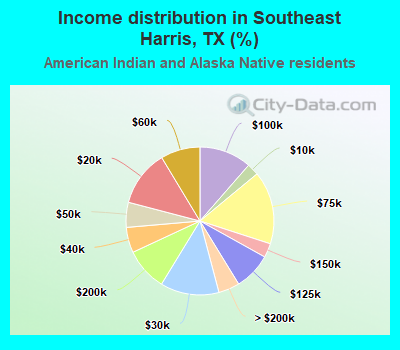 Income distribution in Southeast Harris, TX (%)