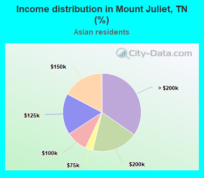 Income distribution in Mount Juliet, TN (%)