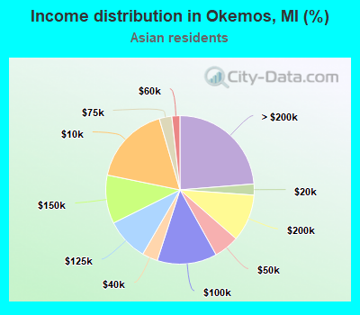 Income distribution in Okemos, MI (%)