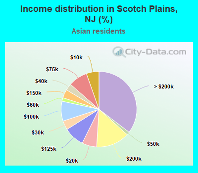 Income distribution in Scotch Plains, NJ (%)