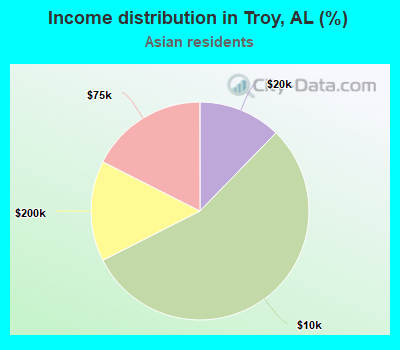 Income distribution in Troy, AL (%)