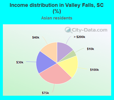 Income distribution in Valley Falls, SC (%)