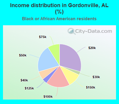 Income distribution in Gordonville, AL (%)