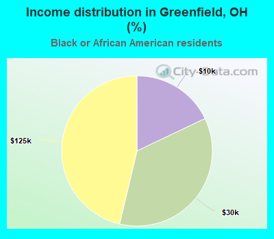 Income distribution in Greenfield, OH (%)