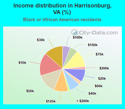 Income distribution in Harrisonburg, VA (%)