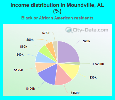 Income distribution in Moundville, AL (%)