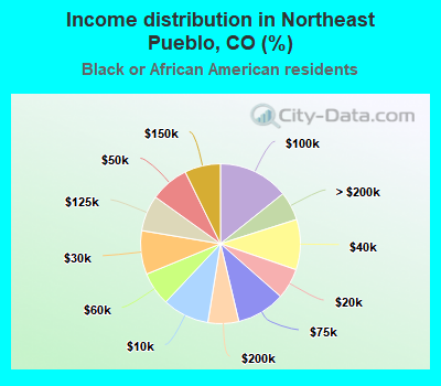 Income distribution in Northeast Pueblo, CO (%)