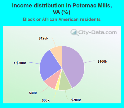Income distribution in Potomac Mills, VA (%)