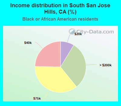 Income distribution in South San Jose Hills, CA (%)