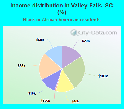 Income distribution in Valley Falls, SC (%)