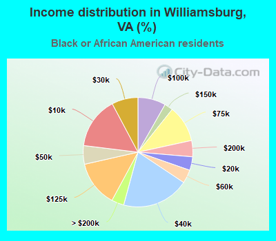 Income distribution in Williamsburg, VA (%)