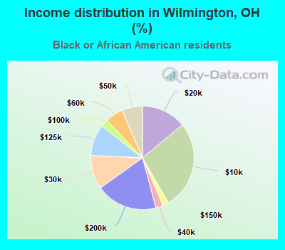 Income distribution in Wilmington, OH (%)