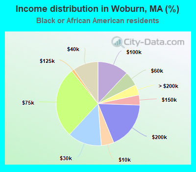 Income distribution in Woburn, MA (%)