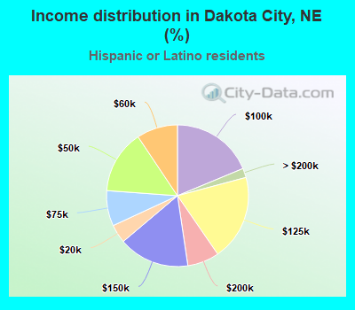 Income distribution in Dakota City, NE (%)