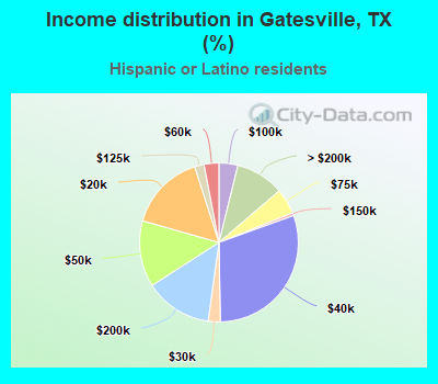 Income distribution in Gatesville, TX (%)