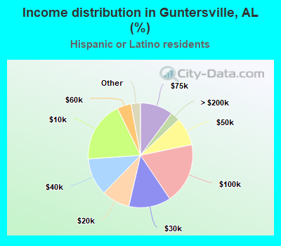 Income distribution in Guntersville, AL (%)