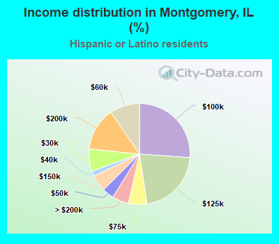 Income distribution in Montgomery, IL (%)