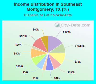 Income distribution in Southeast Montgomery, TX (%)