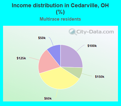 Income distribution in Cedarville, OH (%)