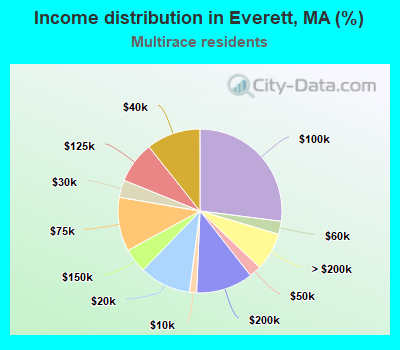 Income distribution in Everett, MA (%)