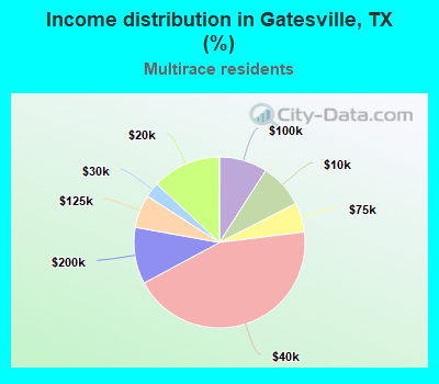 Income distribution in Gatesville, TX (%)