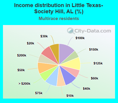 Income distribution in Little Texas-Society Hill, AL (%)