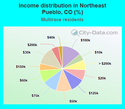 Income distribution in Northeast Pueblo, CO (%)