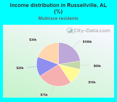Income distribution in Russellville, AL (%)