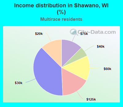 Income distribution in Shawano, WI (%)