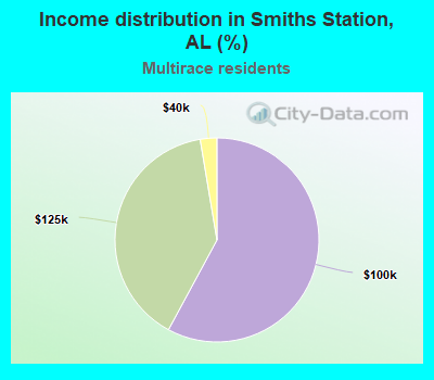 Income distribution in Smiths Station, AL (%)