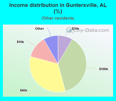 Income distribution in Guntersville, AL (%)