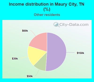 Income distribution in Maury City, TN (%)