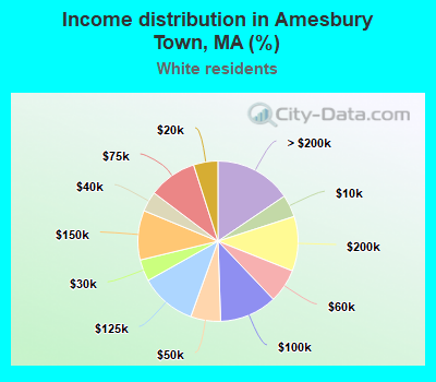 Income distribution in Amesbury Town, MA (%)