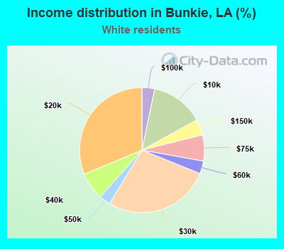 Income distribution in Bunkie, LA (%)
