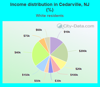 Income distribution in Cedarville, NJ (%)