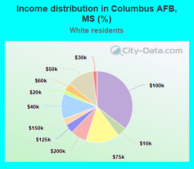 Income distribution in Columbus AFB, MS (%)