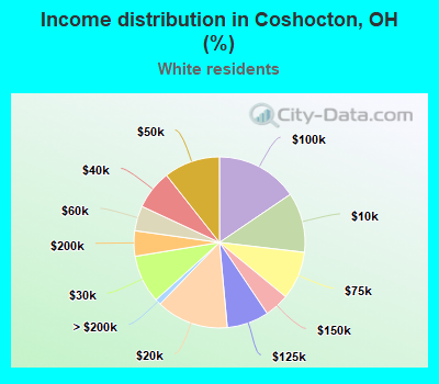 Income distribution in Coshocton, OH (%)