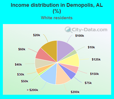 Income distribution in Demopolis, AL (%)
