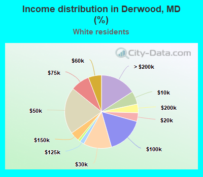 Income distribution in Derwood, MD (%)