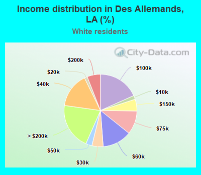 Income distribution in Des Allemands, LA (%)
