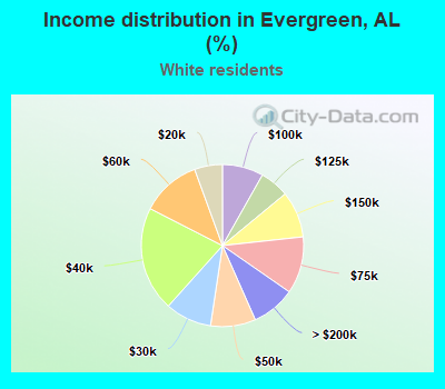 Income distribution in Evergreen, AL (%)