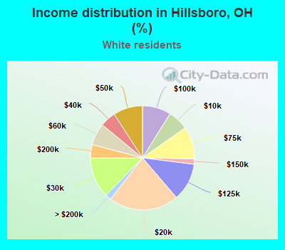 Income distribution in Hillsboro, OH (%)