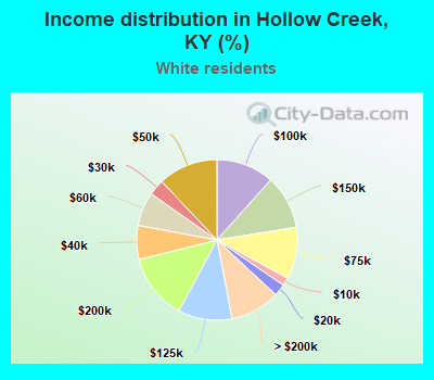 Income distribution in Hollow Creek, KY (%)