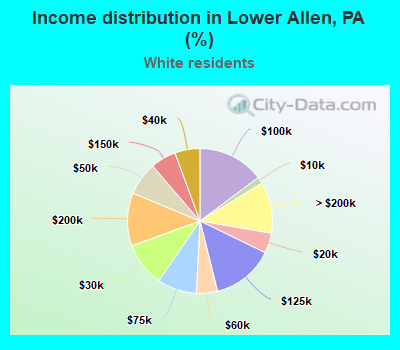 Income distribution in Lower Allen, PA (%)