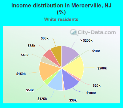 Income distribution in Mercerville, NJ (%)