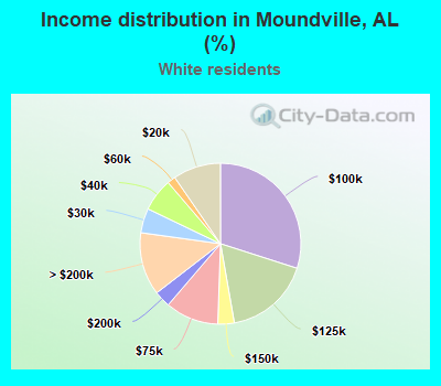 Income distribution in Moundville, AL (%)