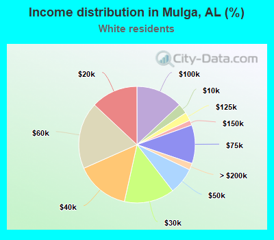 Income distribution in Mulga, AL (%)